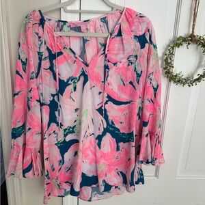 Lilly Pulitzer Vibrant Pink and Blue Blouse